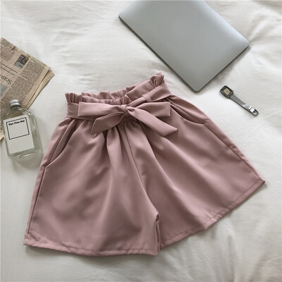 

Womens Biker Shorts Spodenki Damskie High Waist Casual Loose Bow Tie Wide Leg Shorts Pantalones Cortos Mujer