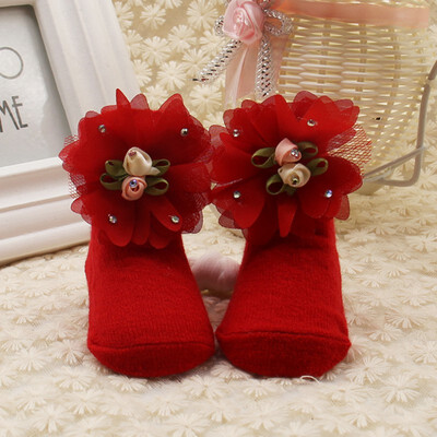 

WEIXINBUY High Quality Newborn Infant Baby Girls Soft Socks Cute Solid Color Beatful Flower Kids Princess Socks 0-1Y