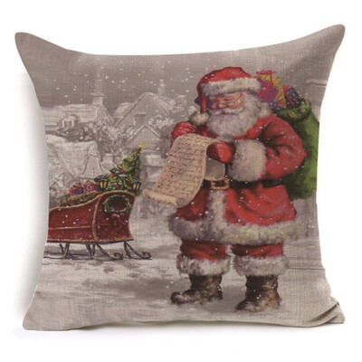 

Christmas Decorative Pillowcases Linen Square Throw Cushion Cover Single-sided Printed For Home Office Sofa Car
