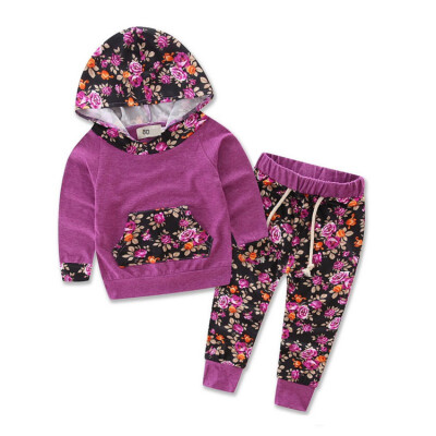 

Autumn Toddler Baby Girls Long Sleeve Floral Leopard Print Hoodie Patchwork Sweatshirt TopsPants Trouser Costume Set