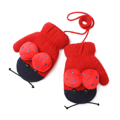 

Winter Childrens Knitted Warm Halter Gloves Ladybug Shape Soft Gloves