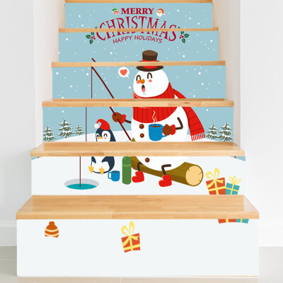 

Gobestart Merry Christmas Snowman Santa Stair Sticker Waterproof DIY Decorative Sticker