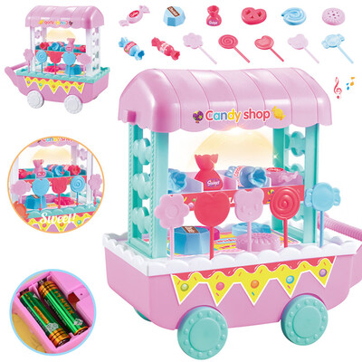 

YIWULAKids Fruit Ice Cream Candy Vegetables Food Cart Toy Music Pretend Play Toys Set