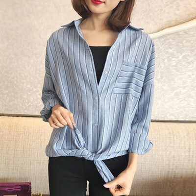 

Boyfriend Style Womens Loose Casual Shirts Fashion Striped Print Long Shirts Tops