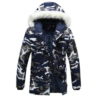 

2019 Men Women Winter Warm Camouflage Hooded Jacket Coat Faux Fur Collar Outwear