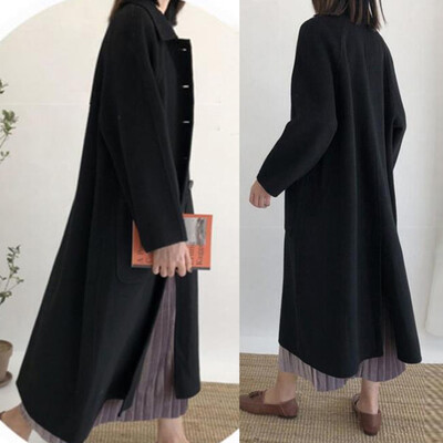 

Toponeto Women Work Solid Vintage Winter Office Long Sleeve Button Woolen Jacket Coat