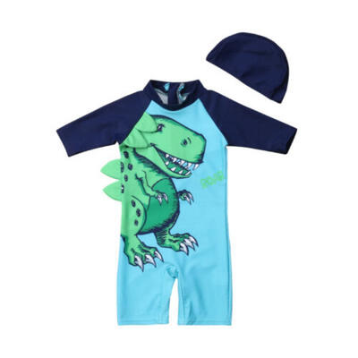 

Baby Kid Boy Dinosaur Sun Protective Swimwear Rash Guard SwimsuitHat Costume