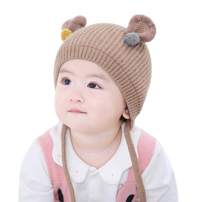 

Newborn Girls Boys Winter Warm Caps Kids Baby Ear Design Hats Knitted Wool Hemming Caps 1-3y
