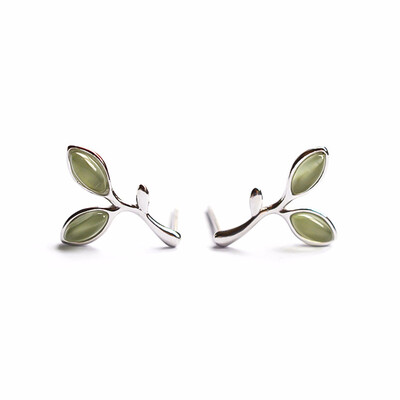 

Silver Color Green Stone Leaves Buds Stud Earrings For Women Fashion Jewelry Gifts