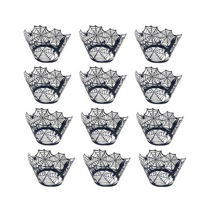 

12pcs Halloween Hollow Paper Cup Spider Web Pumpkin Horror Castle Cake Wailing Halloween Decorations