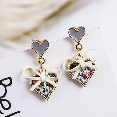 

Cute Sweet Multicolor Sequins Love Heart Bowknot Drop Earrings Elegant Fashion Pendientes Korean Jewelry For Women