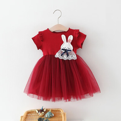 

Summer Baby Children Dresses Kids Girl Cartoon Rabbit Short Sleeve Infant Kid Princess Dress