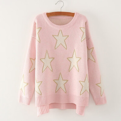 

Womens western autumn&winter round neck Korean version of sweater bright silk star patterns under a fork cover sweater