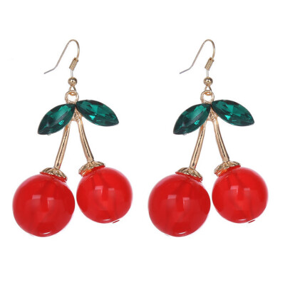 

Red Cherry Earrings Sweet Fruit Fresh Female Fashion Youth Beautiful Girl Students Earrings For Women