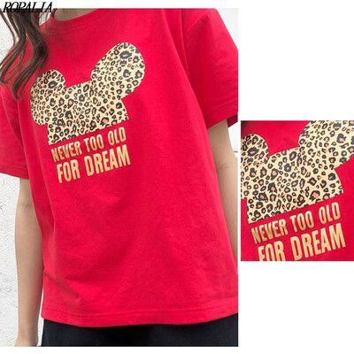 

Womens Round Neck Cartoon Print Bronzing Letters Short Sleeve T-Shirt Korean Style Sweet Pullover T-Shirts