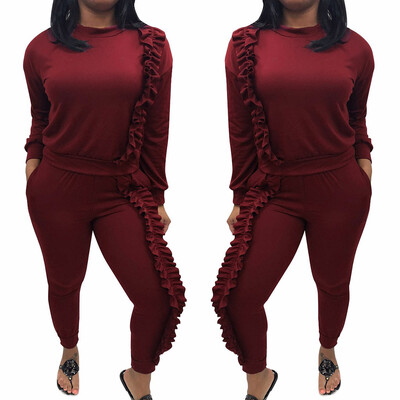 

Tailored Female Autumn Fashion Leaf Edge Slim Pants Leisure Sports Suit