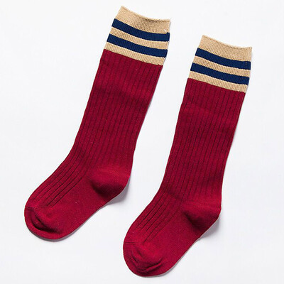 

Child Football Socks Three Bars Knee-High Pure Cotton Striped Stocking Practical