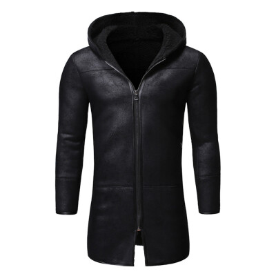 

Toponeto Men Autumn Winter Highneck Warm Liner Lapel Leather Zipper Outwear Top Coat