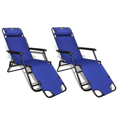 

Folding Sun Lounger 2 pcs with Footrests Steel Blue