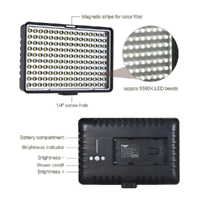 

Travor TL-160 Professional Mono-Color Temperature Dimmable LED Video Light Photography Fill Light 8-Level Adjustable Brightness 95