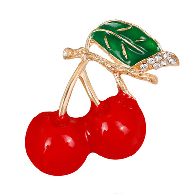 

Women Men Crystal Cherry Shape Brooches Pin Leaves Fruit Breastpin Clothes Decors Jewelry Gift