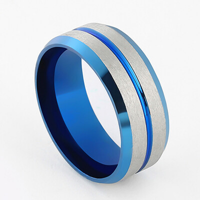 

Fashion Mens Silver Blue Titanium Wedding Band Engagement Ring Jewelry