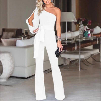 

Hot Sale Women Summer Clubwear Playsuit Jumpsuit Solid One Shoulder Long Trousers Pants