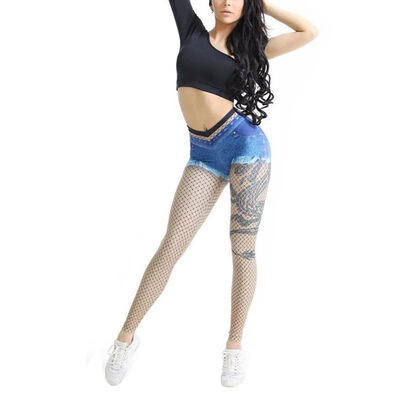 

Sexy Jeans Net Printing Slim Lady Pencil Pants Elastic Waist Casual Style Female Pants High Waist Skinny Trousers Women