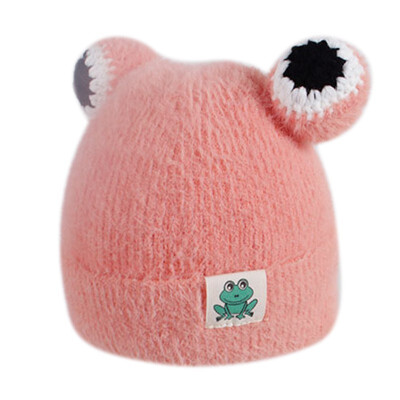 

New Winter Newborn Cute Warm Kids Girls Boys Baby Cartoon Print Ball Design Hats Knitted Hemming Caps