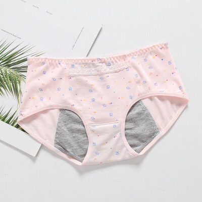 

Fashion New Floral Three-layer Leak-proof Briefs Printing With Pocket Mid Waist Womens Physiological Panties