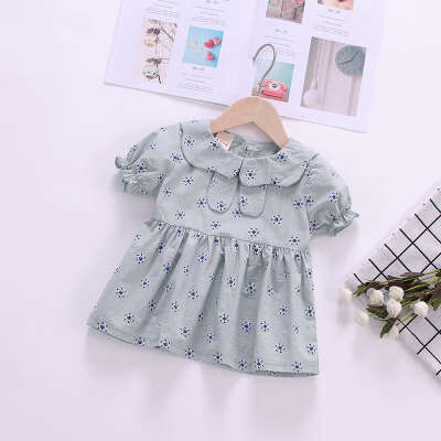 

Summer Casual Baby Girls Cute Dress Sleeve Floral Print Pattern Dress Kids Toddler Princess Sundress