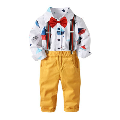 

Baby Boy Gentlemen 2Pcs Suits Long Sleeve Floral Soft Cotton T-Shirt TopsLong Strap Trousers Pants Autumn Kids Toddler Outfits