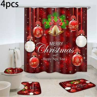 

Christmas Shower Curtain Bathroom Anti-slip Carpet Rug Toilet Cover Mat Set