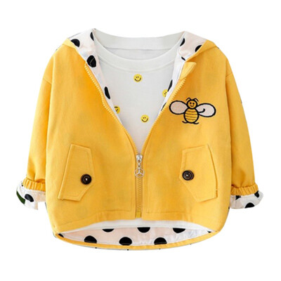 

Autumn Baby Girl Cute Outerwear Cartoon Bee Print Casual Hoodie Zipper Sweatshirt Kids Coat Outfits Cloths