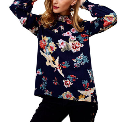 

Women Blouses Autumn Long Sleeve Turtleneck Chiffon Blouse Casual Blusa Floral Feminina Tops Fashion Chemise Femme Shirts