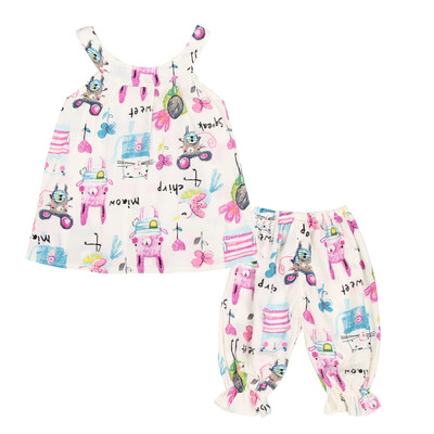 

New Summer Children Set 100Cotton Baby Girls Sleeveless Print T-shirt Pants Infant Set Kids Clothing Set