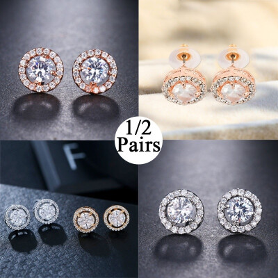 

12 Pairs Rosegold Filled Stud Earrings Silver Round Stud Earrings Individual Round Diamond Stud Earrings