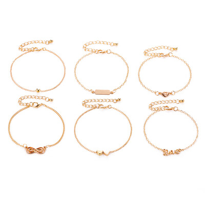 

6PcsSet Fashion Women Heart-shaped 8 Word Bracelets Bracelet Set Gift Jewelry