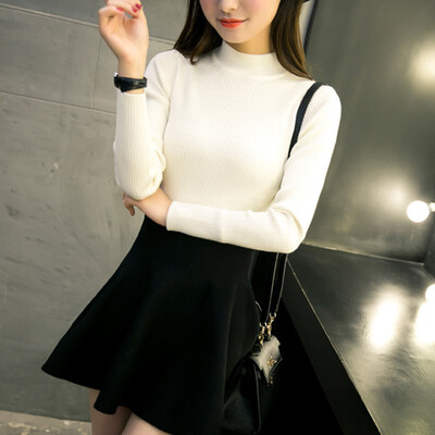 

Female Autumn Winter New Slim Solid Color Sweater Women Korean Style Casual Turtleneck Knit Pullover Sweater