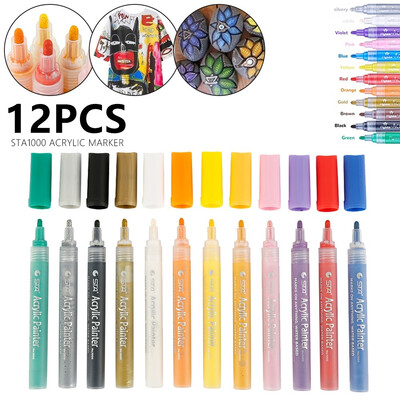 

12 Colors Acrylic Paint Markers Point Acrylic Paint Pens Set by Smart Color Art