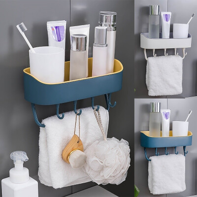 

Willstar Bathroom Kitchen Shelf Shower Storage Basket with Hooks-Wall Mounted Rack- No Drilling with Self-adhesive Glue