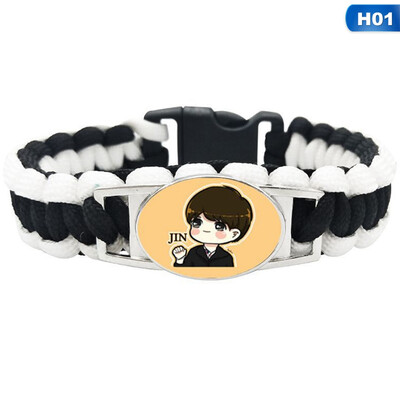 

KPOP BTS Black White Woven Bracelet Punk Style Bracelet Cartoon Pattern Pendant Bracelet Hot Gift