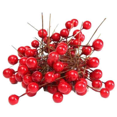 

100pcs Artificial Foam Vivid Red Holly Berries Home Garland Christmas Decoration Floral Bouquet Fruit Berry