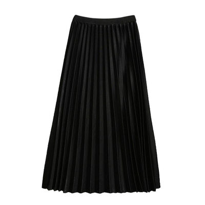 

Womens Skirt High Waist Pleated Spring Autumn Fashion Solid Color Half Length Elastic Skirt Lady Black White Skirts