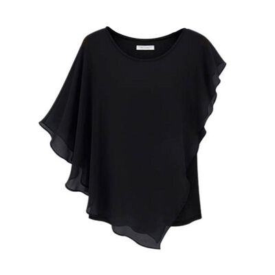 

Women Blouses Summer Womens Short-sleeved Irregular Flounced Chiffon Blouse Tops Batwing Shirt Female Solid Women Clothes