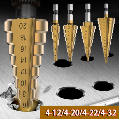 

4-12202232 Mm HSS Step Drill Bit Golden Drilling Power Tools for Metal High Speed Steel Wood Hole Cutter Step Cone Drills