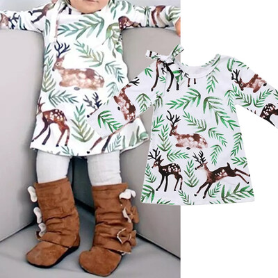 

Baby Girls Long Sleeve Kids Christmas Tutu Party Dress Princess Clothes Set