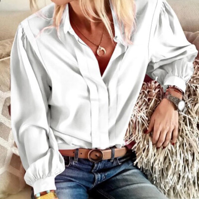 

Women Blouse Autumn Satin Blouse Blue Tops V Neck Elegant Fashion 2019 Long Sleeve Blouses Office Lady Femme Clothes