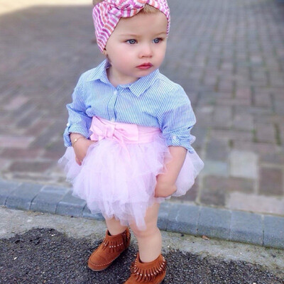 

Willstar Lovely Baby Girls Shirt Bow Skirt Suits Mesh Skirt Sets with Bow Headband