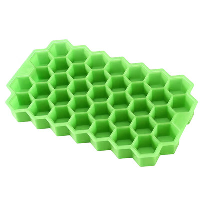 

Honeycomb Shape Ice Cube 37-Slot Tray Mold Storage Silicone Container with Lid